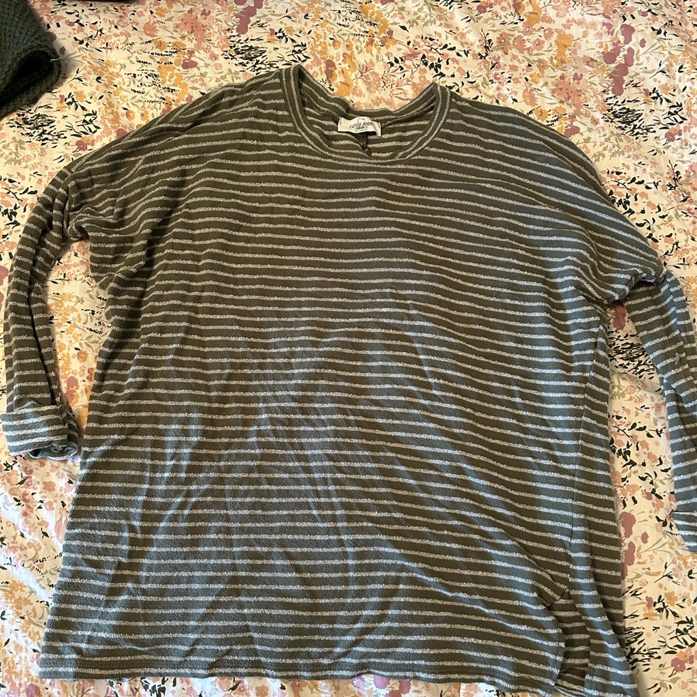 Carly Jean Los Angeles Striped Sweater - Olive and White